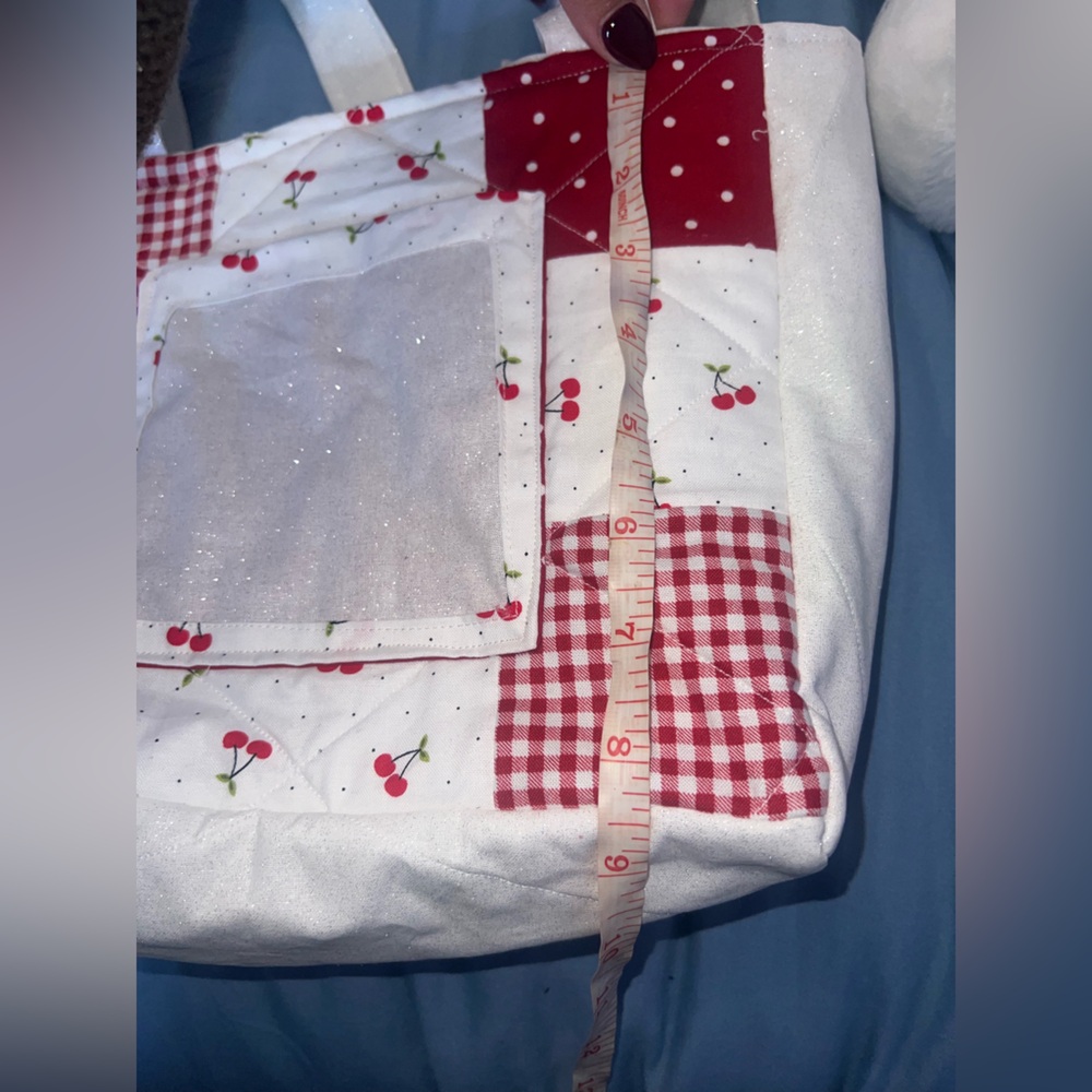 Patchwork Cherry Tote Bag - Red And White - image 5